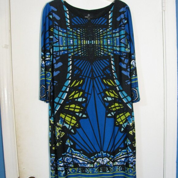 Ronni Nicole Dress Size 10 Gorgeous Midi Blue Black Sheath Fully Lined - Picture 1 of 6